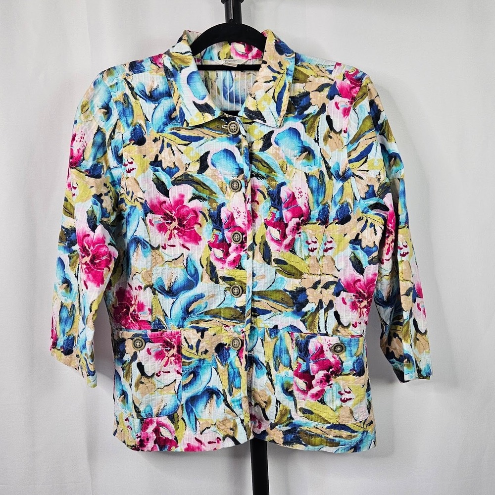 Christopher & Banks Vivid Floral -Long Sleeve-Button Front Shacket‎ M